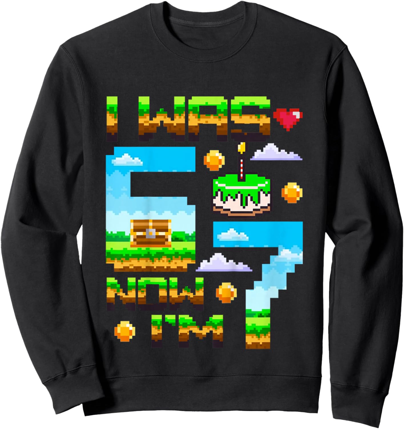 7 Year Old Birthday I was 6 Now I'm 7 67 Pixel Gamer Boy Kid Sweatshirt - Sweatshirt | Black