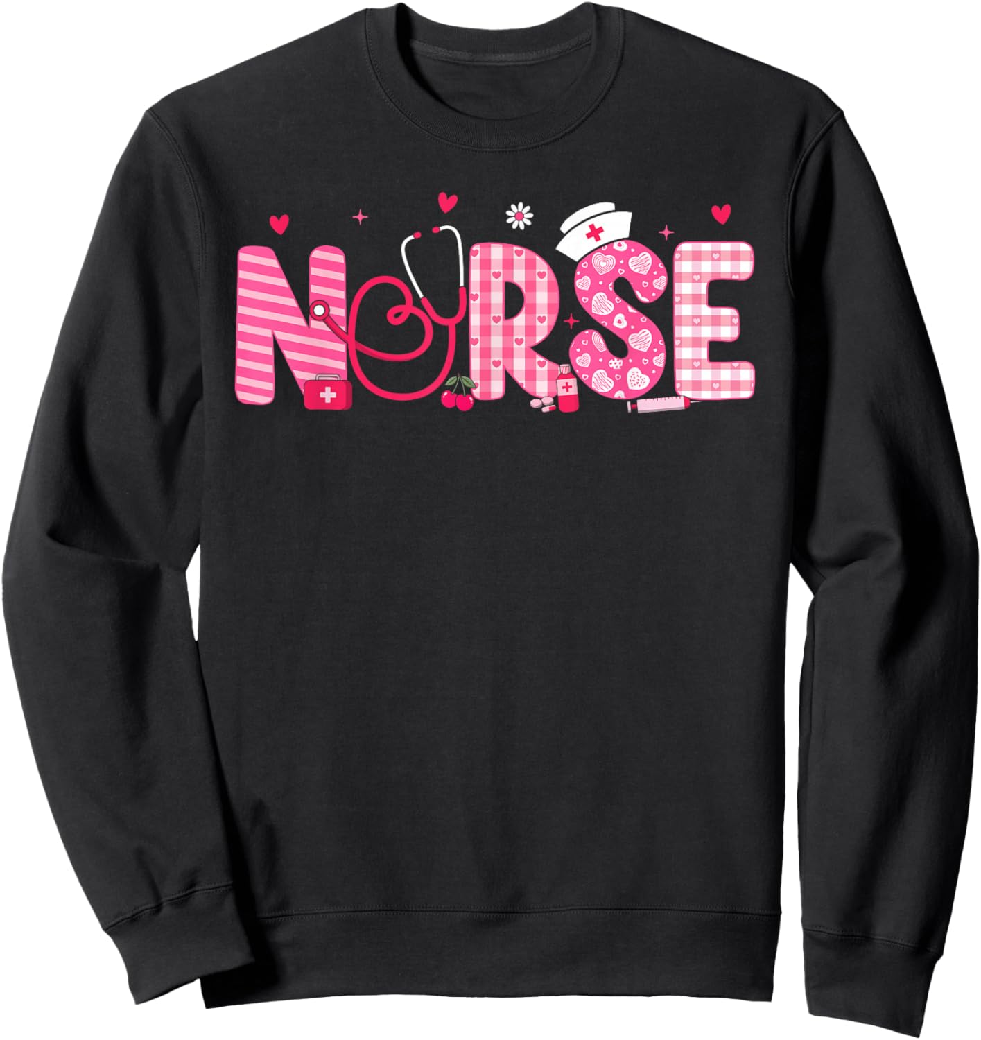 Nurse Valentines Day Scrub Top Nursing Women Girls Kids Sweatshirt - Sweatshirt | Black