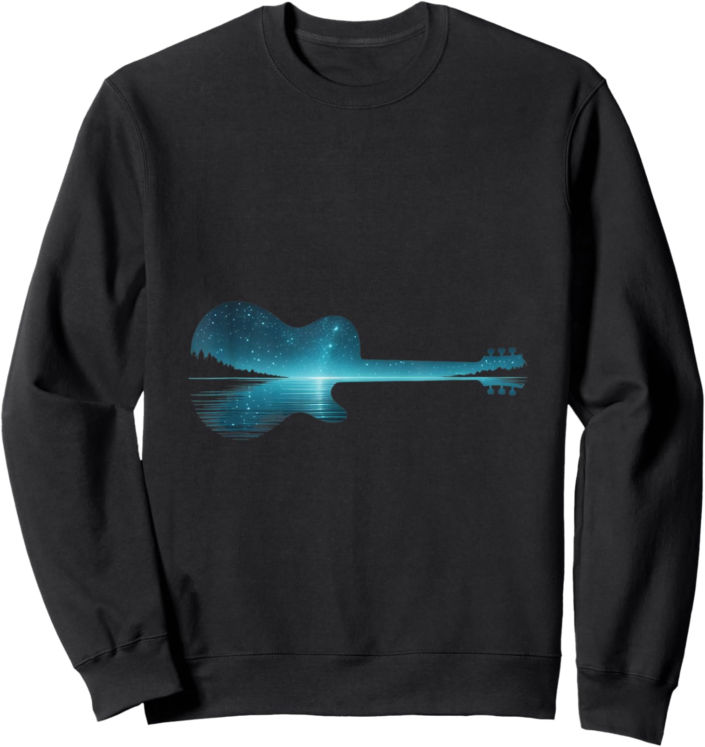 Guitar Lake Silhouette Minimal Aesthetic Musician Art Gifts Sweatshirt - Sweatshirt | Black