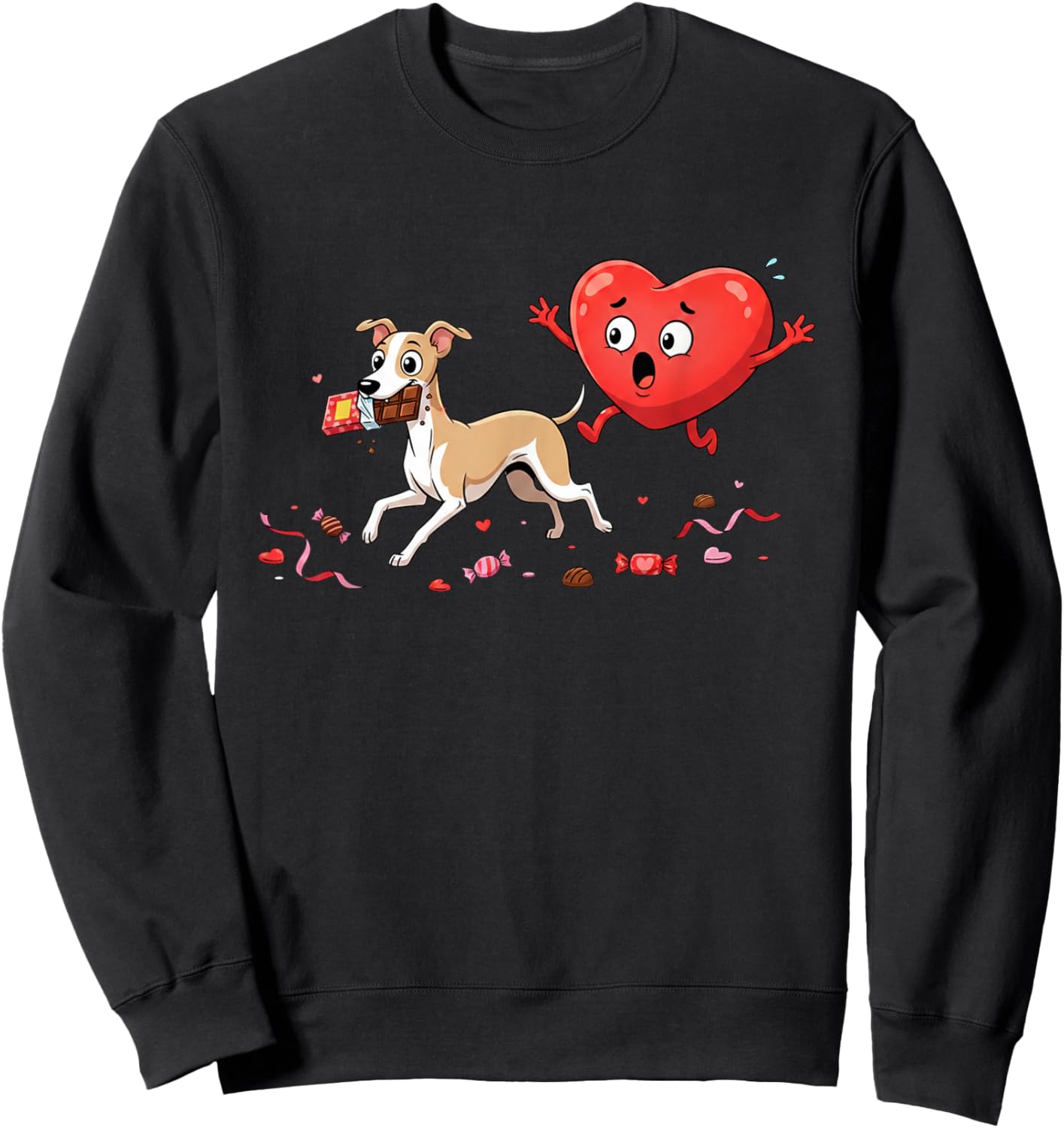 Funny Whippet Heart Chocolate Valentine Dog Kids Sweatshirt - Sweatshirt | Black