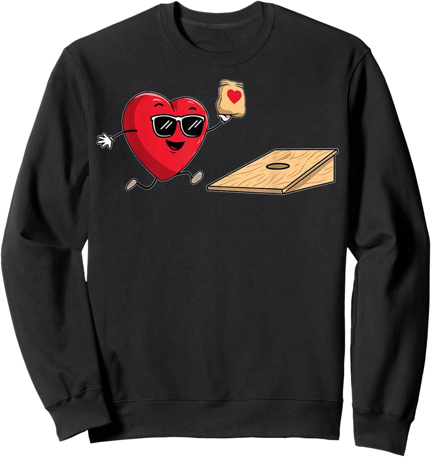 Cornhole Heart Team Player Valentine's Day Sunglasses Sweatshirt - Sweatshirt | Black