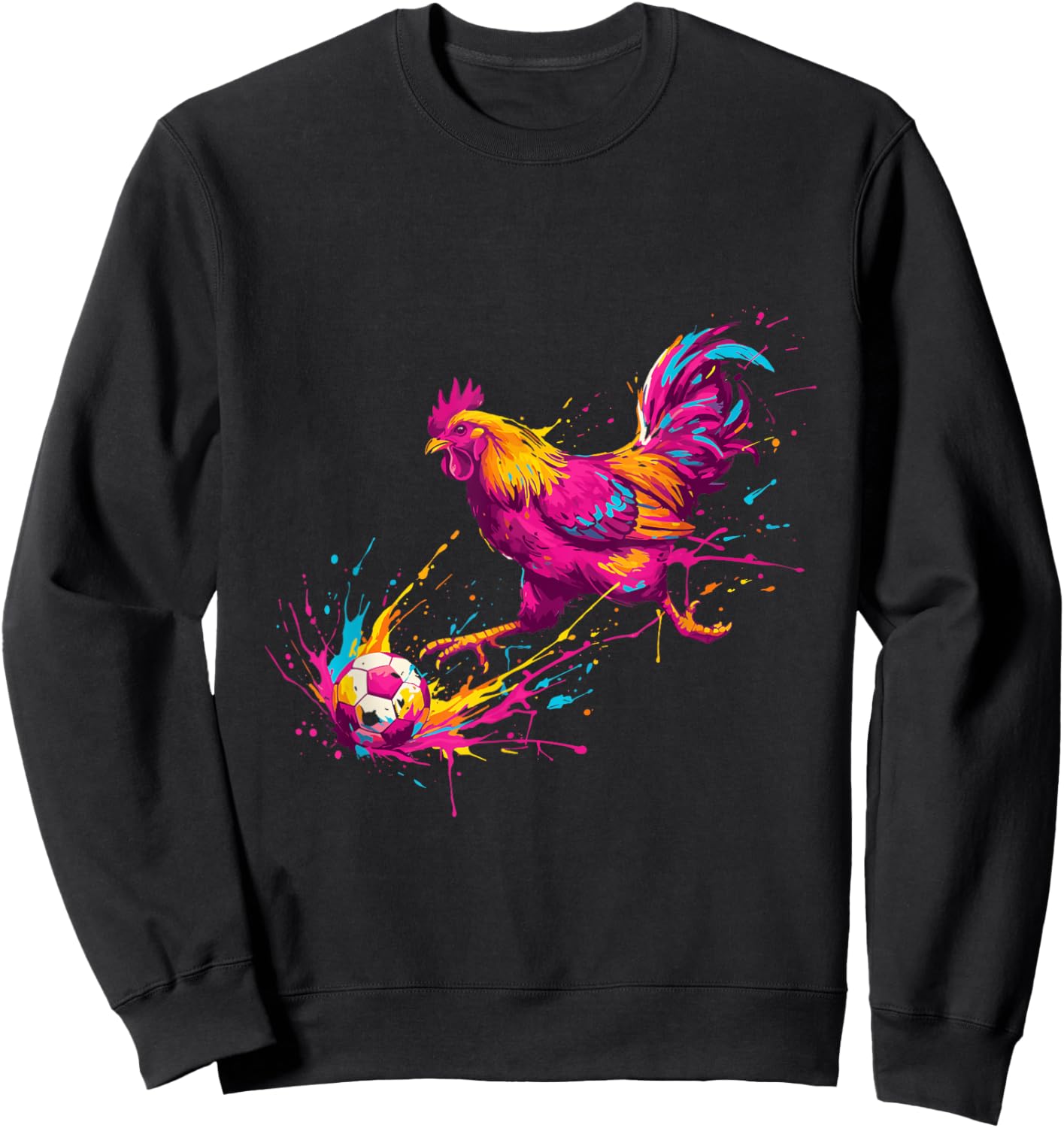 Soccer Player Chicken Art Paint Splatter Sweatshirt - Sweatshirt | Black