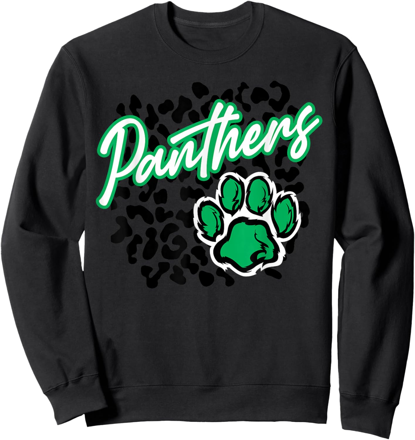 Panthers Leopard Print Paw Green Panther Pride School Spirit Sweatshirt - Sweatshirt | Black