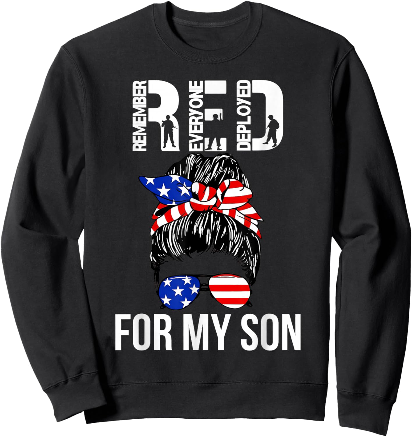 Military American Flag RED Remember Everyone Deployed Sweatshirt - Sweatshirt | Black