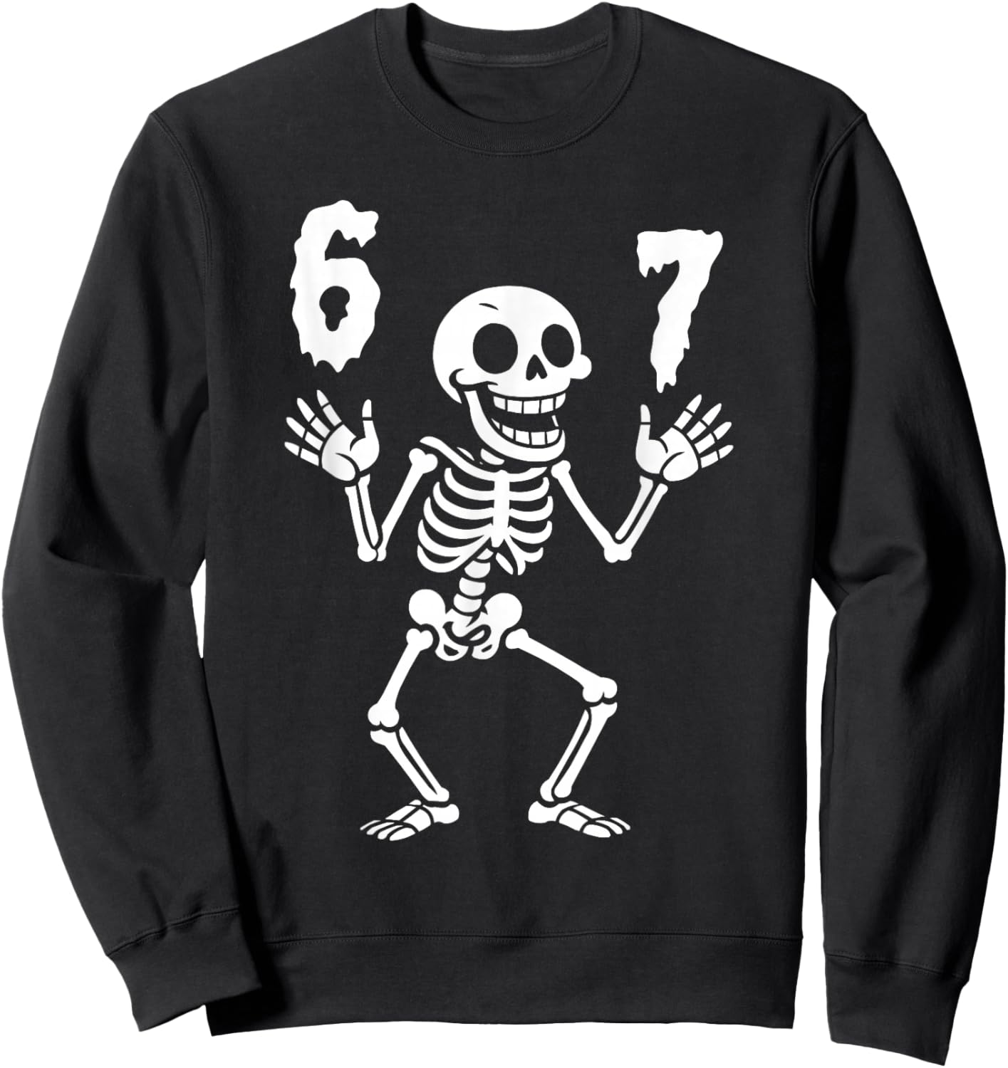 Funny Six Seven Skeleton Halloween 6 7 Meme Sweatshirt - Sweatshirt | Black