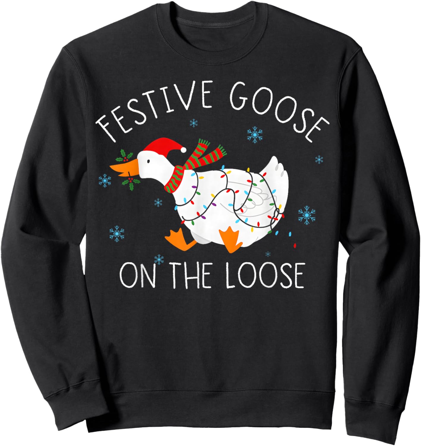Vintage Funny Festive Goose on The Loose Christmas Xmas Sweatshirt - Sweatshirt | Black