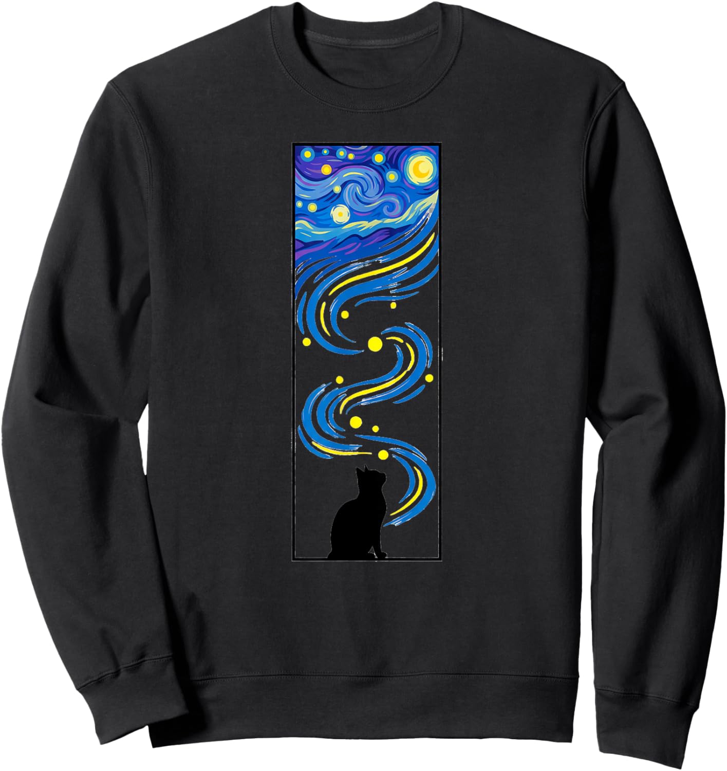 Starry Night Flowing Sky Cat Art Sweatshirt - Sweatshirt | Black