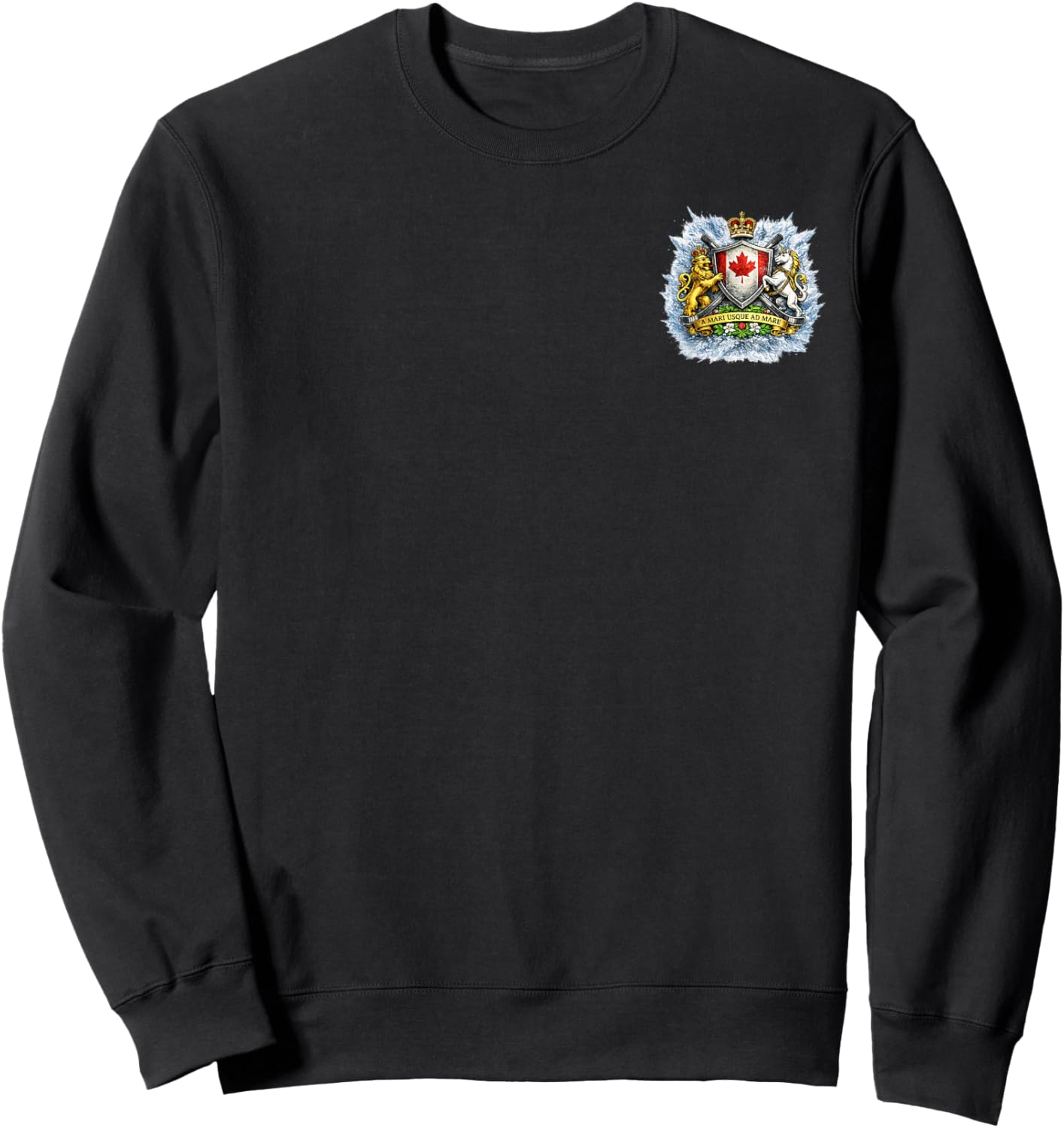 Canadian Ice Hockey Player with Flag Snow Burst Sweatshirt - Sweatshirt | Black