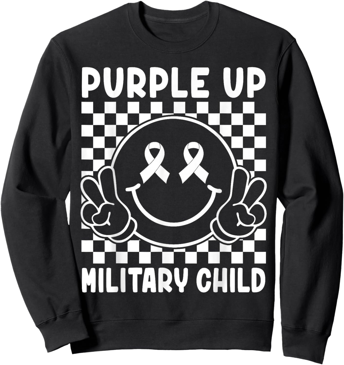 Purple Up for Military Kids Groovy Military Child Month Sweatshirt - Sweatshirt | Black