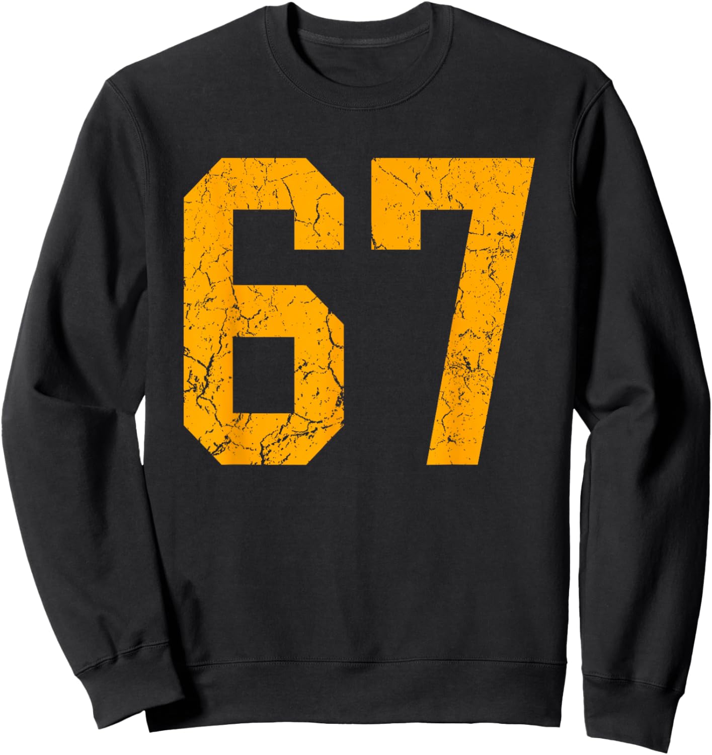 Distressed Orange Number 67 Jersey Player Uniform #67 Sweatshirt - Sweatshirt | Black