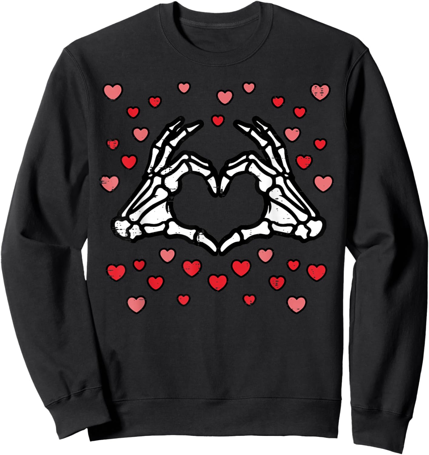 Valentines Day Skeleton Hand Heart Funny Men Women Kids Sweatshirt - Sweatshirt | Black