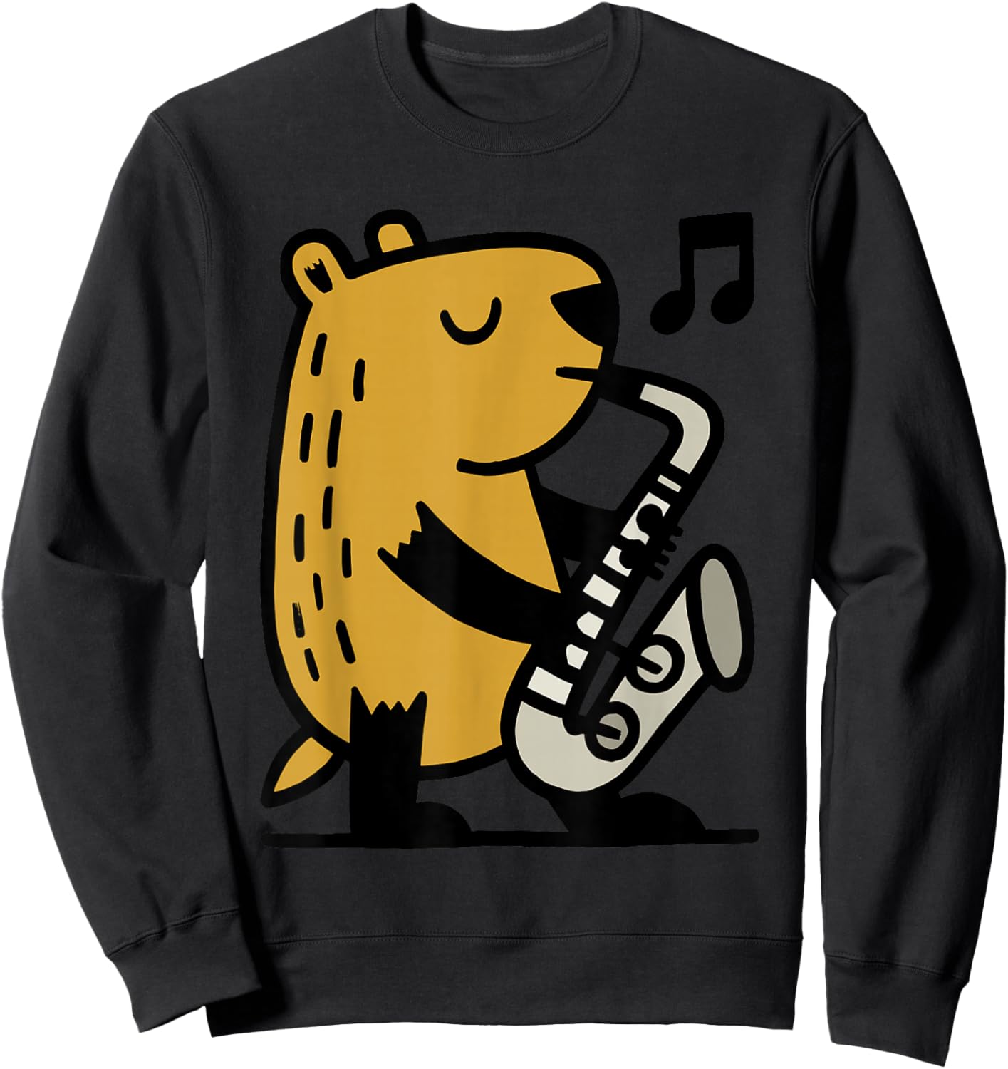 Capybara Playing Saxophone Cartoon Graphic Sweatshirt - Sweatshirt | Black