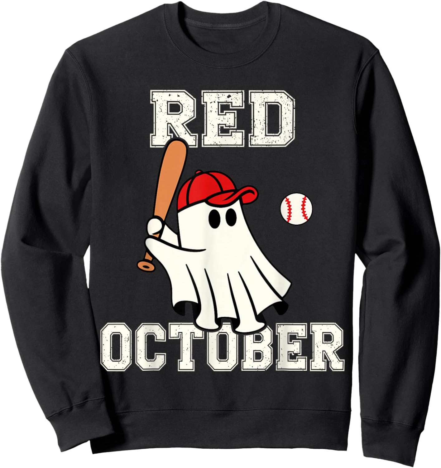 Funny in October We Wear Red Halloween Ghost Baseball Sweatshirt - Sweatshirt | Black