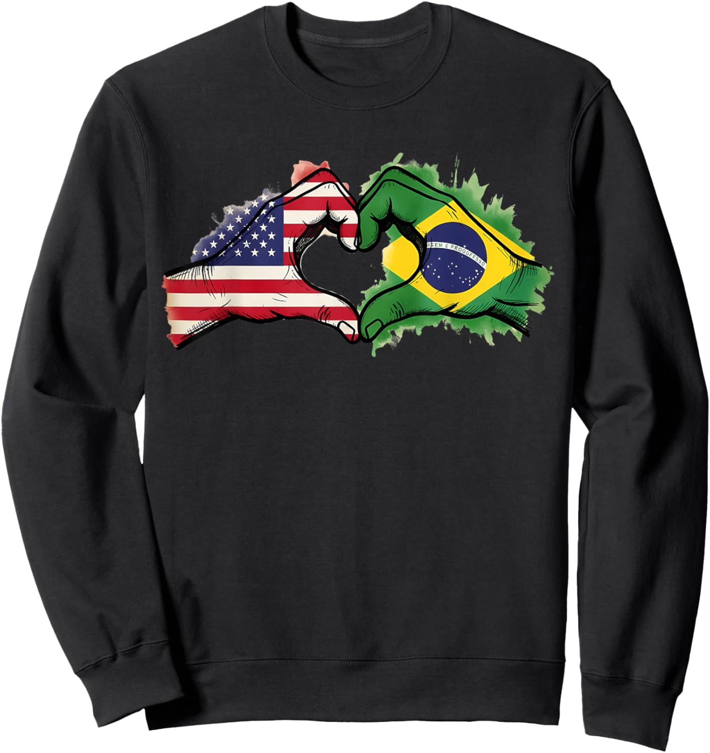 Brasil Flag Half Brazil Half America Brazilian Pride Sweatshirt - Sweatshirt | Black