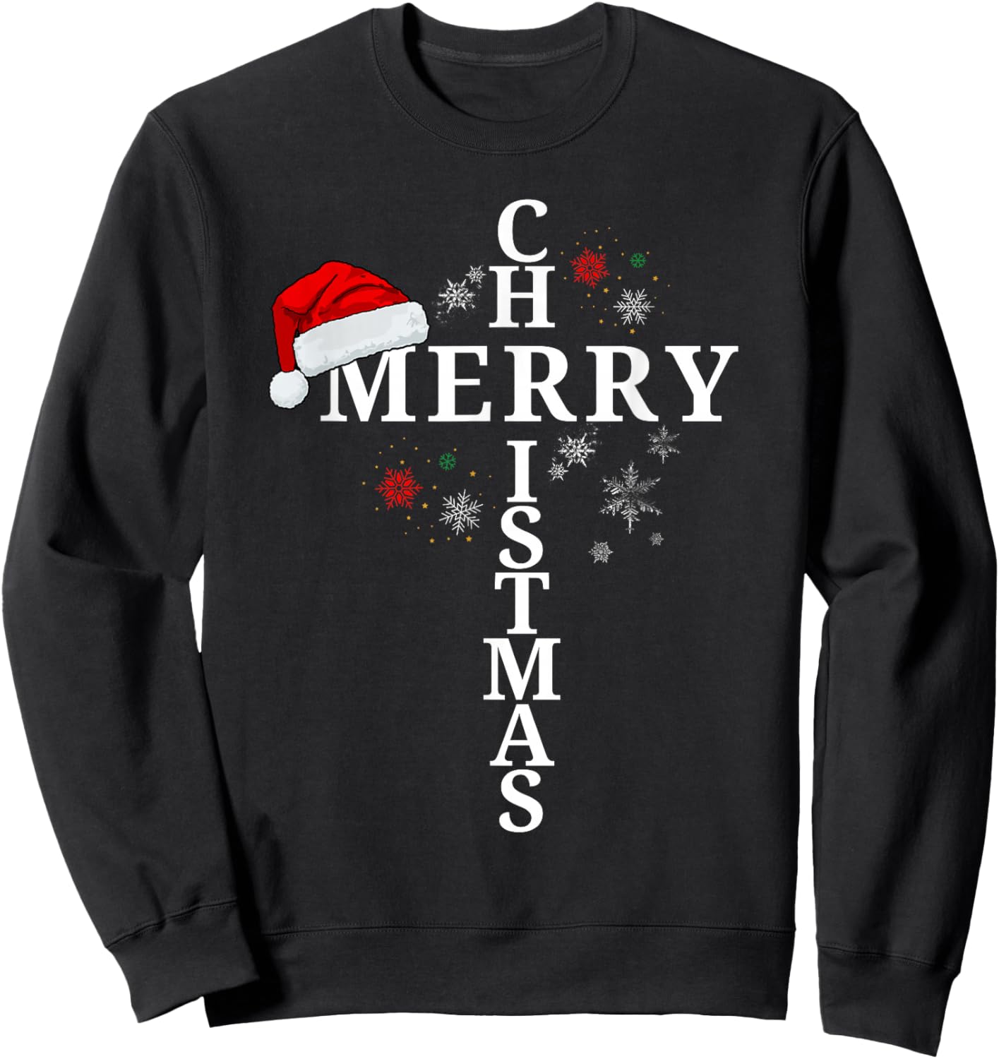 Funny Merry Christmas Xmas Cross Christian Snow Sweatshirt - Sweatshirt | Black