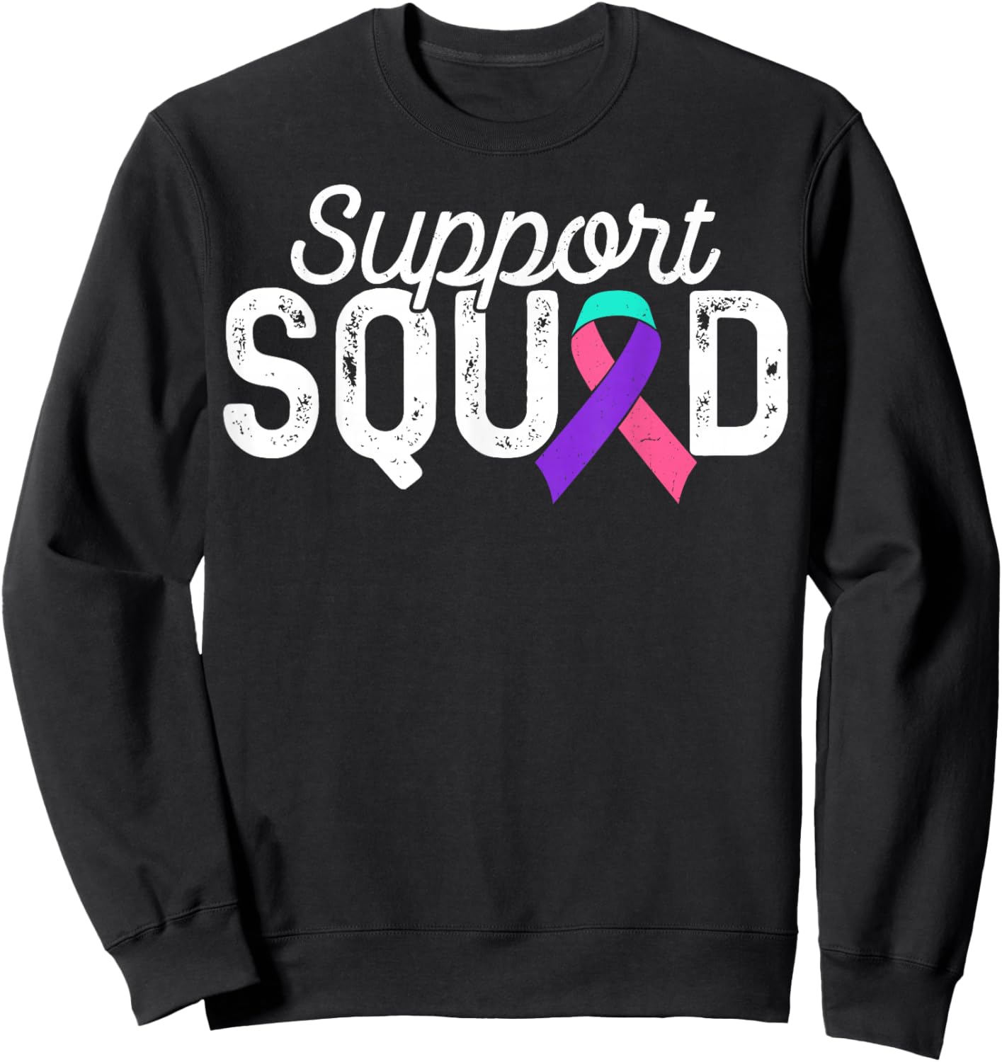 Teal Pink Blue Ribbon Support Squad Thyroid Cancer Awareness Sweatshirt - Sweatshirt | Black