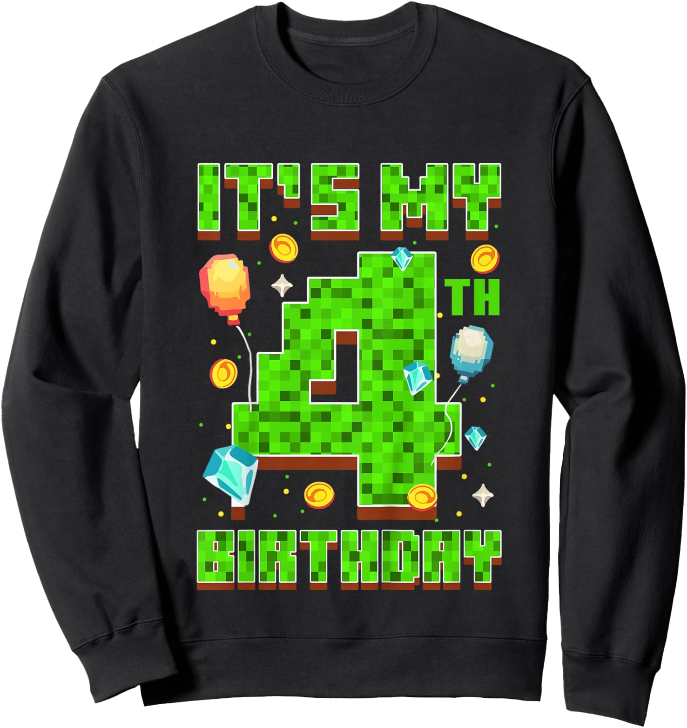 Kids It's My 4th Birthday Boy 4 Year Old Video Gamer Pixel Sweatshirt - Sweatshirt | Black