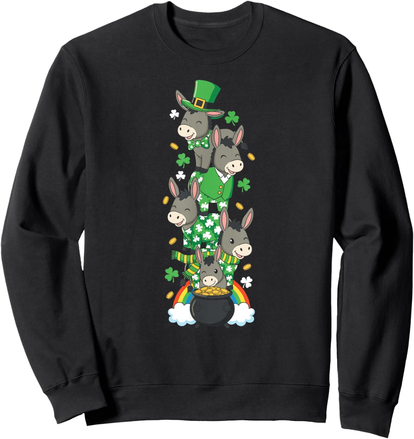 Funny Donkey Clover St Patricks Day Kids Sweatshirt - Sweatshirt | Black