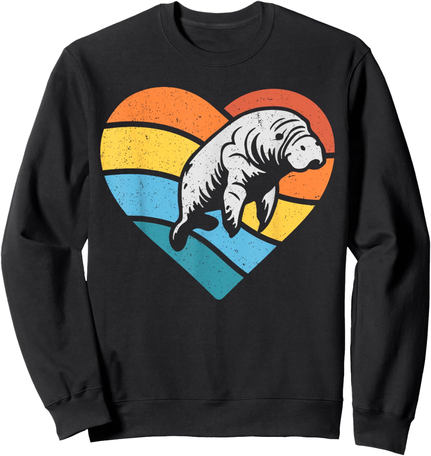 Sea Manatee Valentines Vintage Heart Sweatshirt - Sweatshirt | Black