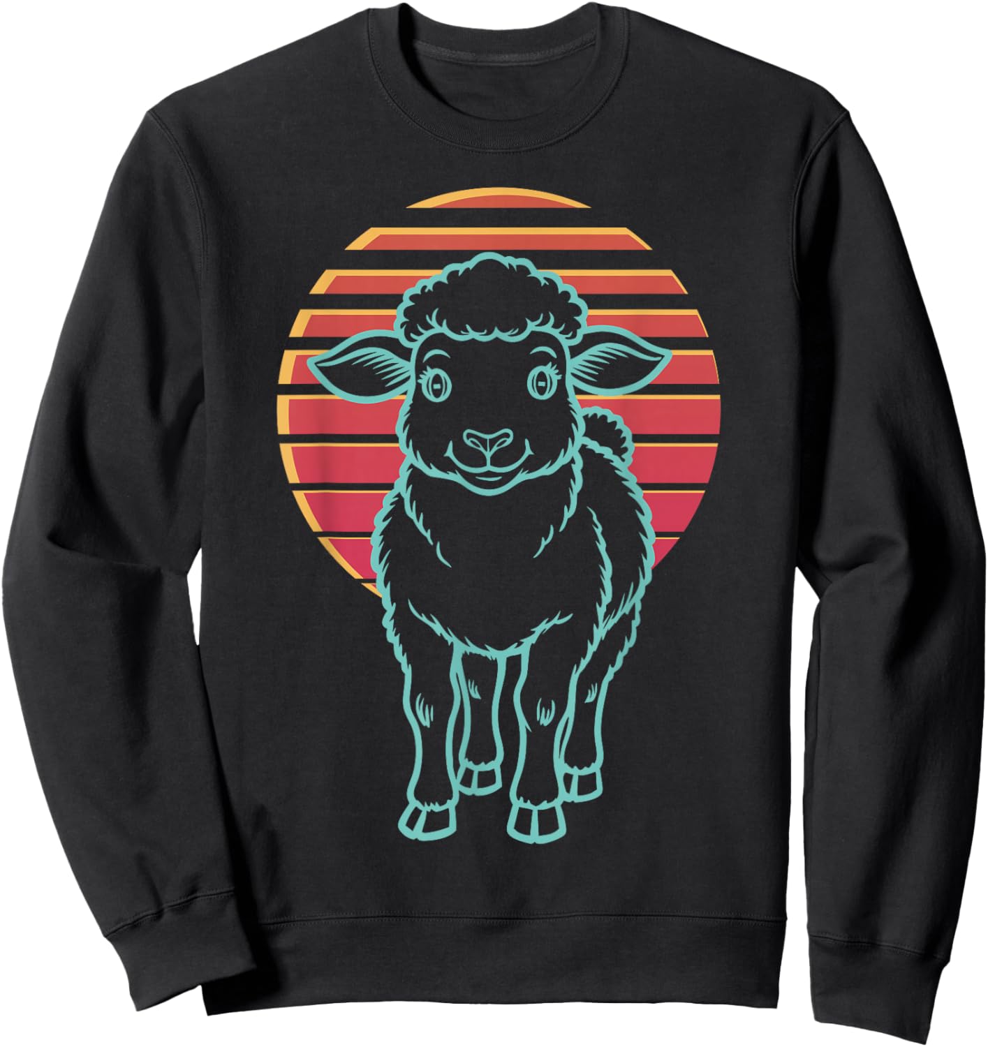 Sheep Lover Farmer Farm Animal Retro Synthwave 80s Sweatshirt - Sweatshirt | Black