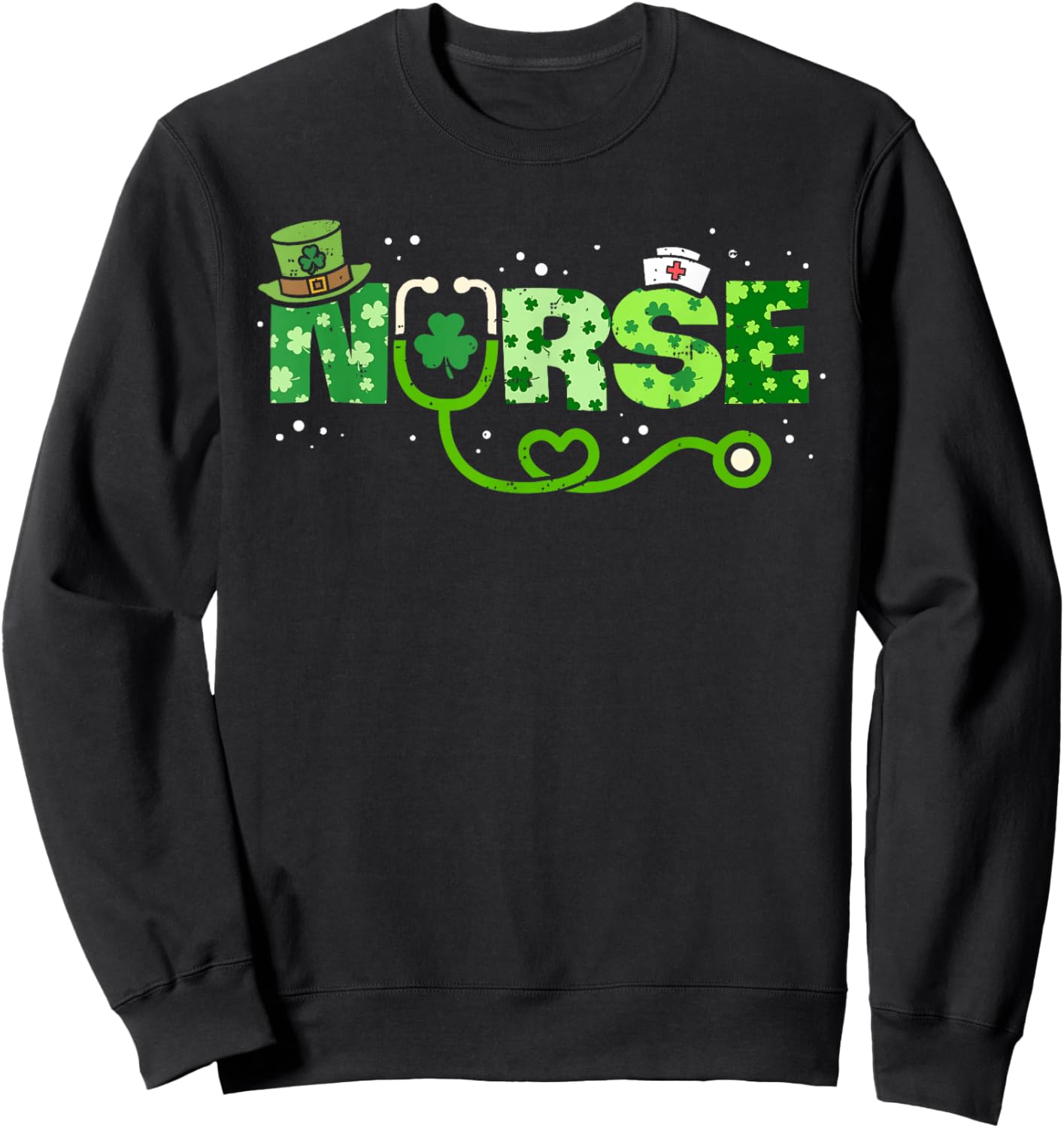 Nurses Shamrock Stethoscope Scrub Top Nurse St Patricks Day Sweatshirt - Sweatshirt | Black