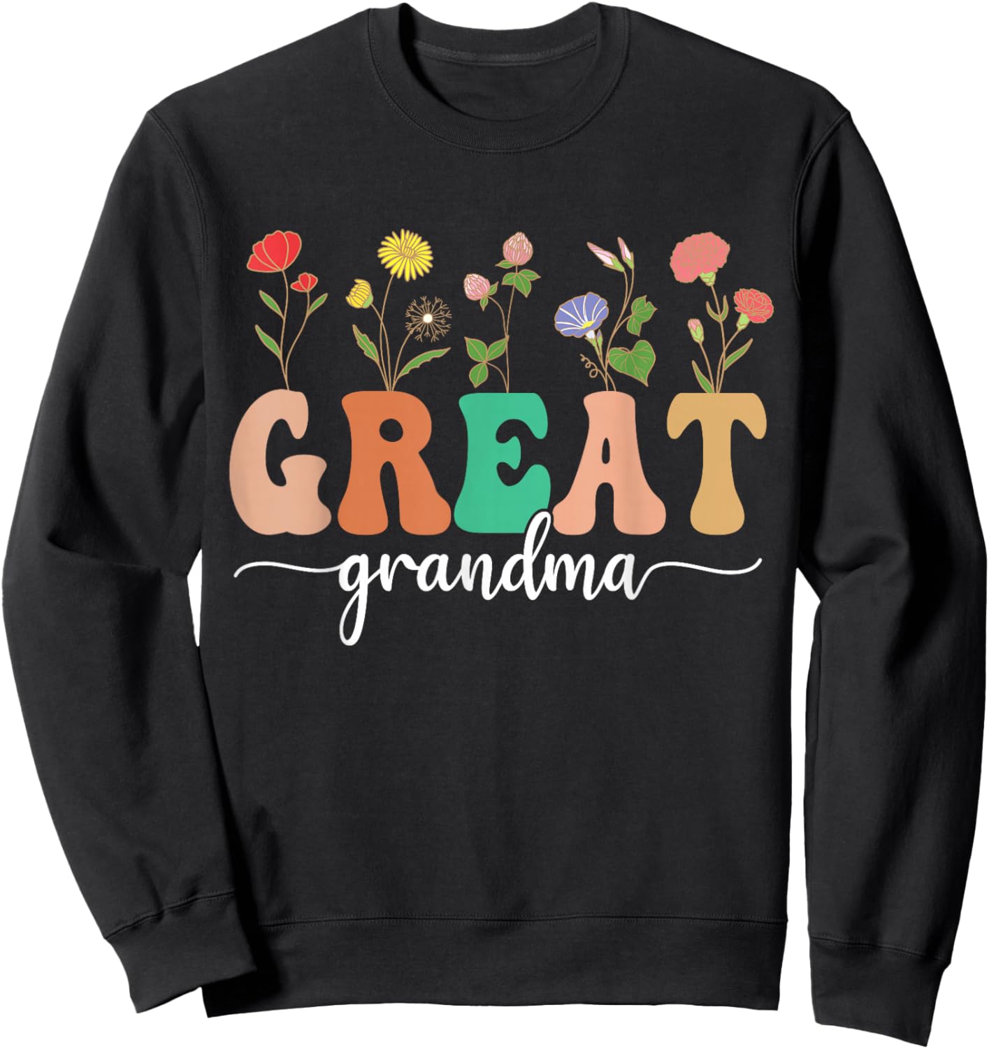 Cute Wildflowers Grandma Floral Mother's Day Great Grandma Sweatshirt - Sweatshirt | Black