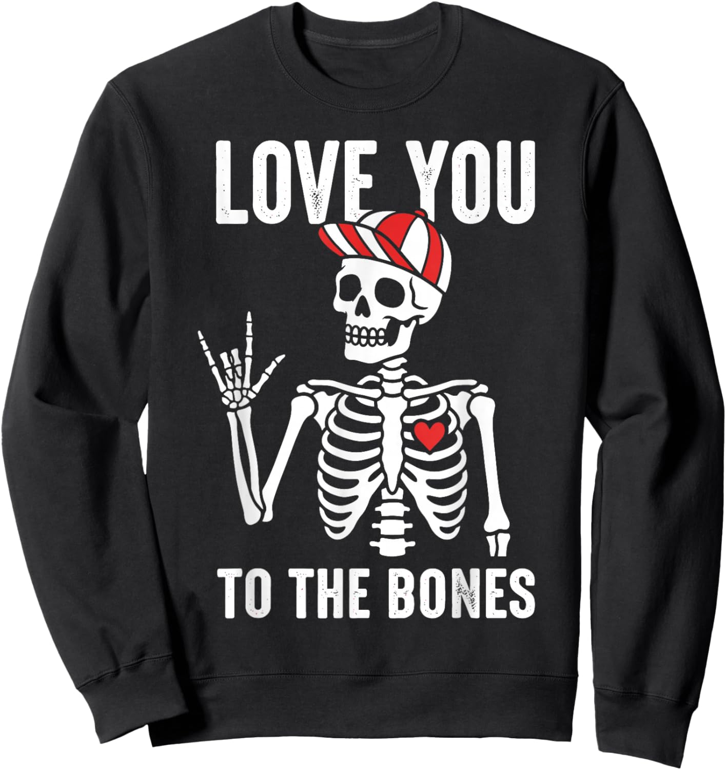 Men Kids V-Day Rock Skeleton Love You Boys Valentines Sweatshirt - Sweatshirt | Black