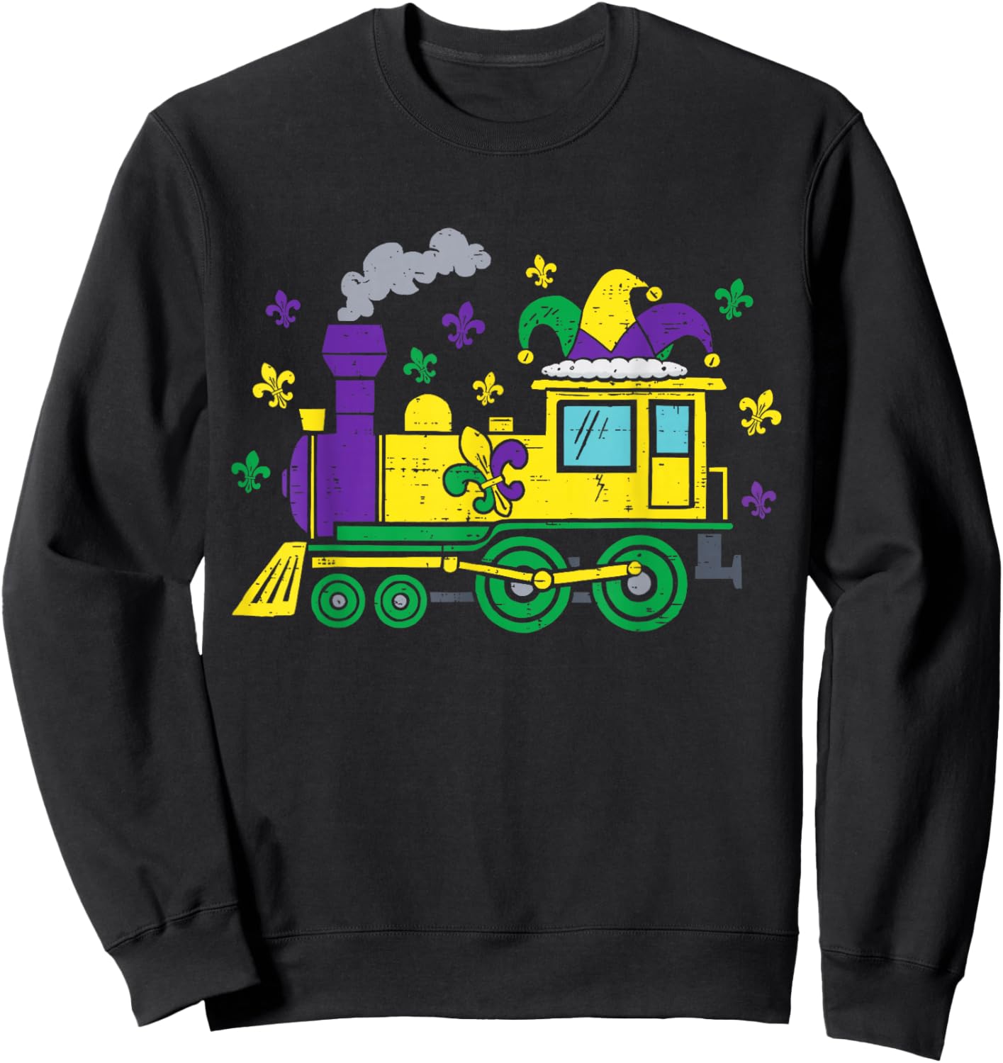 Cute Mardi Gras Train with Fleur De Lis Boys Kids Toddler Sweatshirt - Sweatshirt | Black