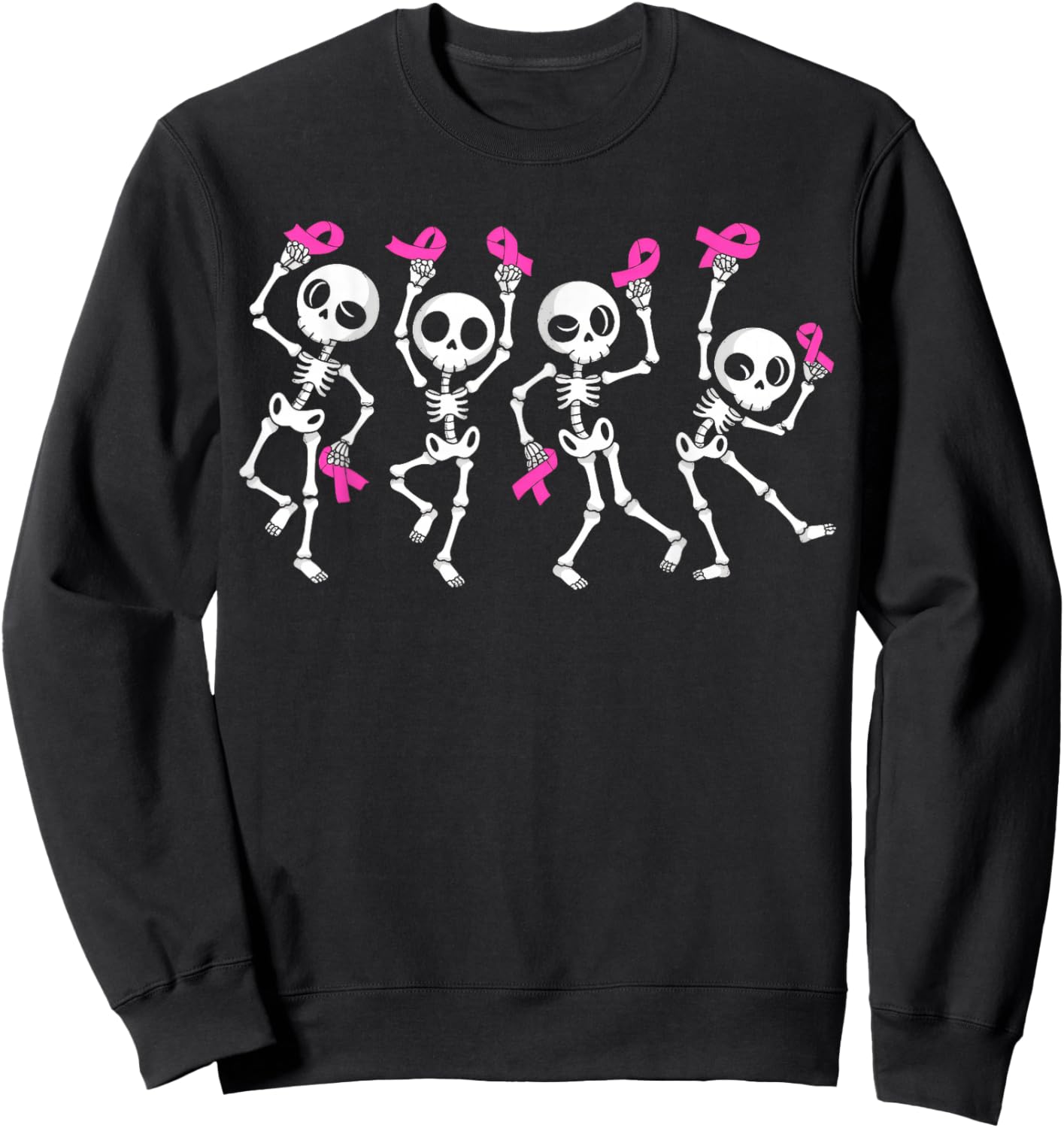 Pink Ribbon Breast Cancer Awareness Skeleton Sweatshirt - Sweatshirt | Black