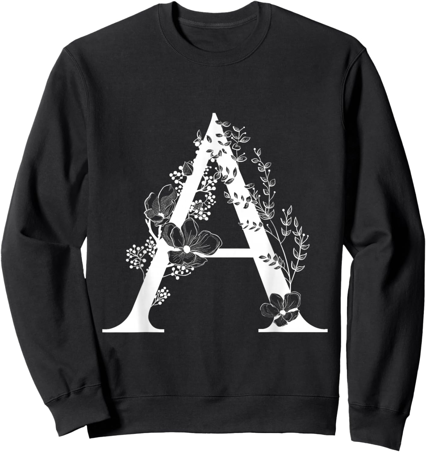 White English Alphabet Letter A Monogram Initial Black Sweatshirt - Sweatshirt | Black