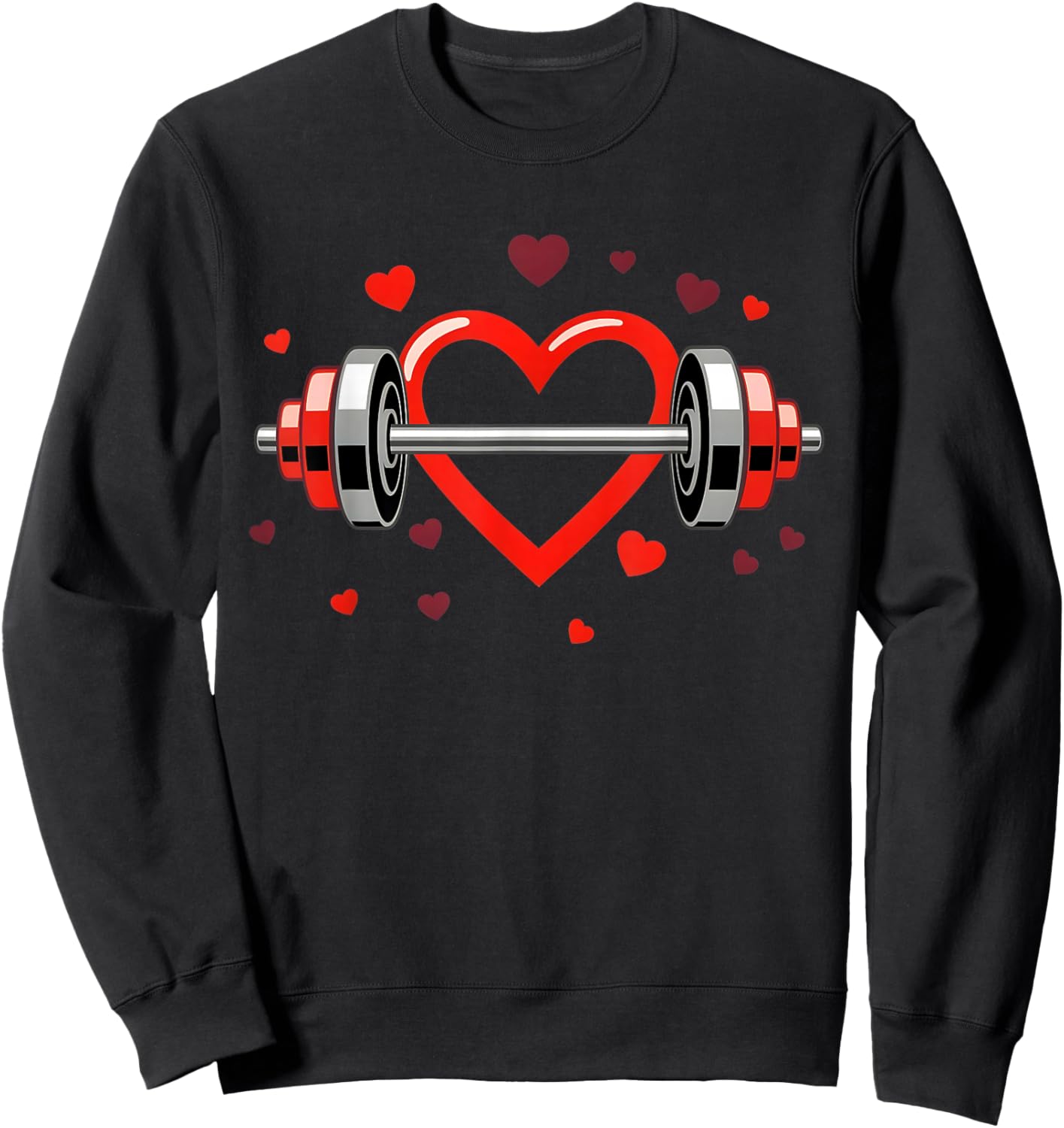 Fitness Heart Barbell Valentine's Day Gym Workout Women Men Sweatshirt - Sweatshirt | Black