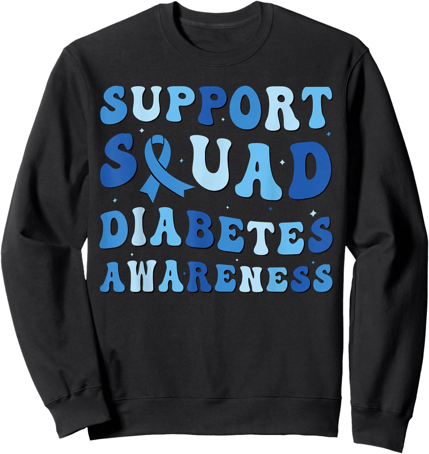 Diabetes Awareness Warrior Support Squad Groovy Blue Ribbon Sweatshirt - Sweatshirt | Black