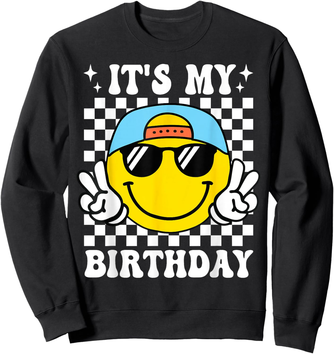Groovy It's My Birthday Boys Kids Happy Face Birthday Party Sweatshirt - Sweatshirt | Black