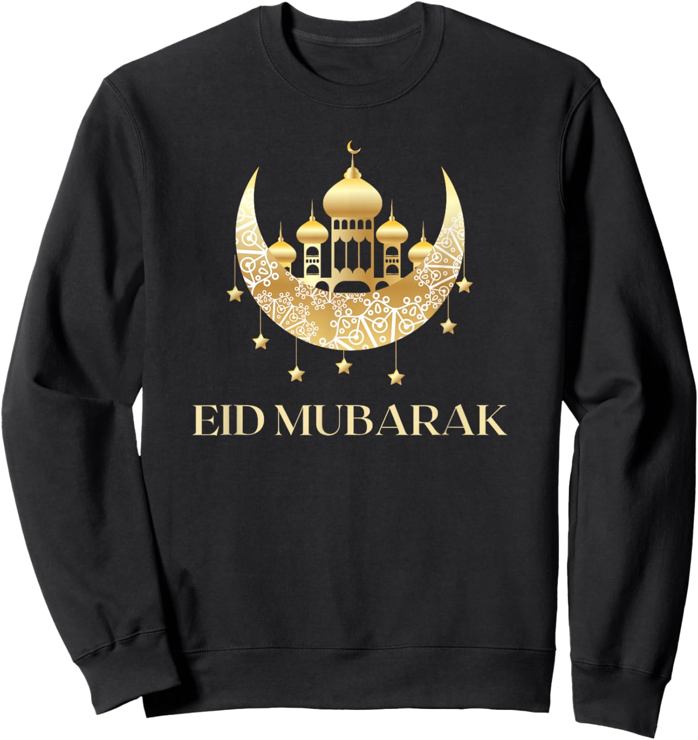Eid Mubarak Golden Crescent Mosque Illustration Sweatshirt - Sweatshirt | Black