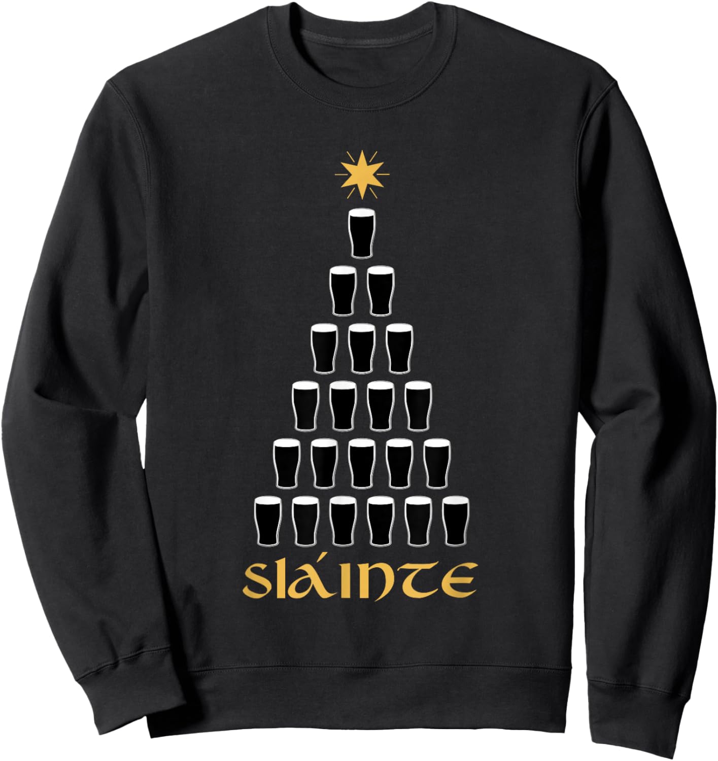 Slainte Gaelic Irish Funny Ireland Ale Glass Christmas Tree Sweatshirt - Sweatshirt | Black