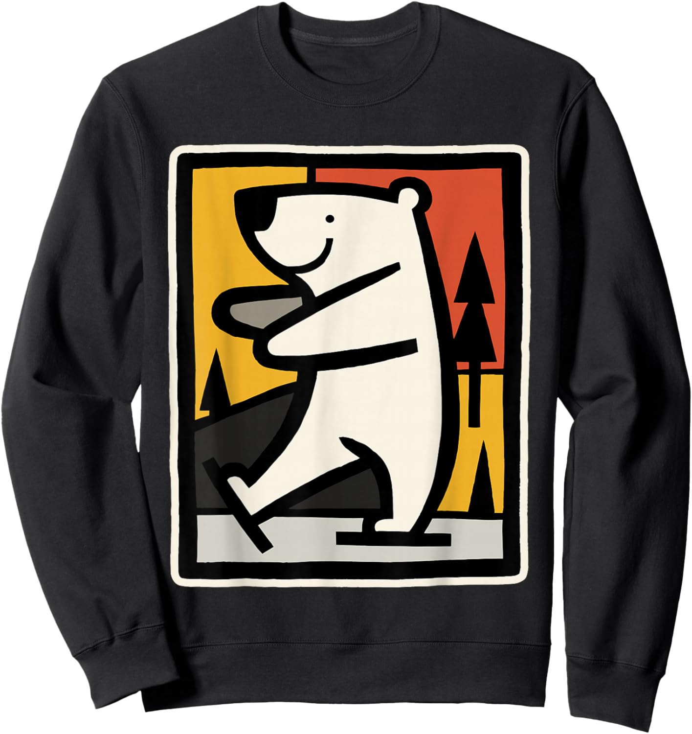 Ice Bear Ice Skating Cartoon Graphic Sweatshirt - Sweatshirt | Black