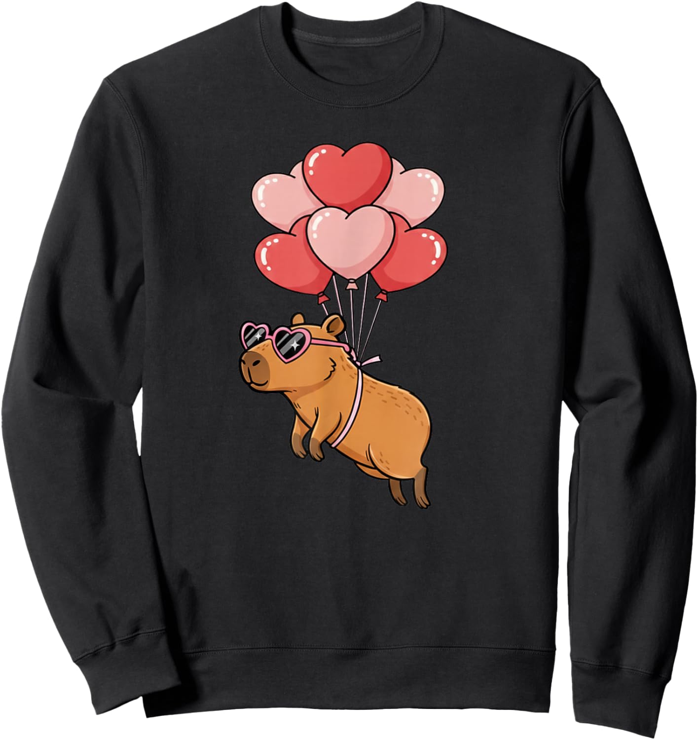Kids Girls Valentines Day Heart Balloons Capybara Sweatshirt - Sweatshirt | Black