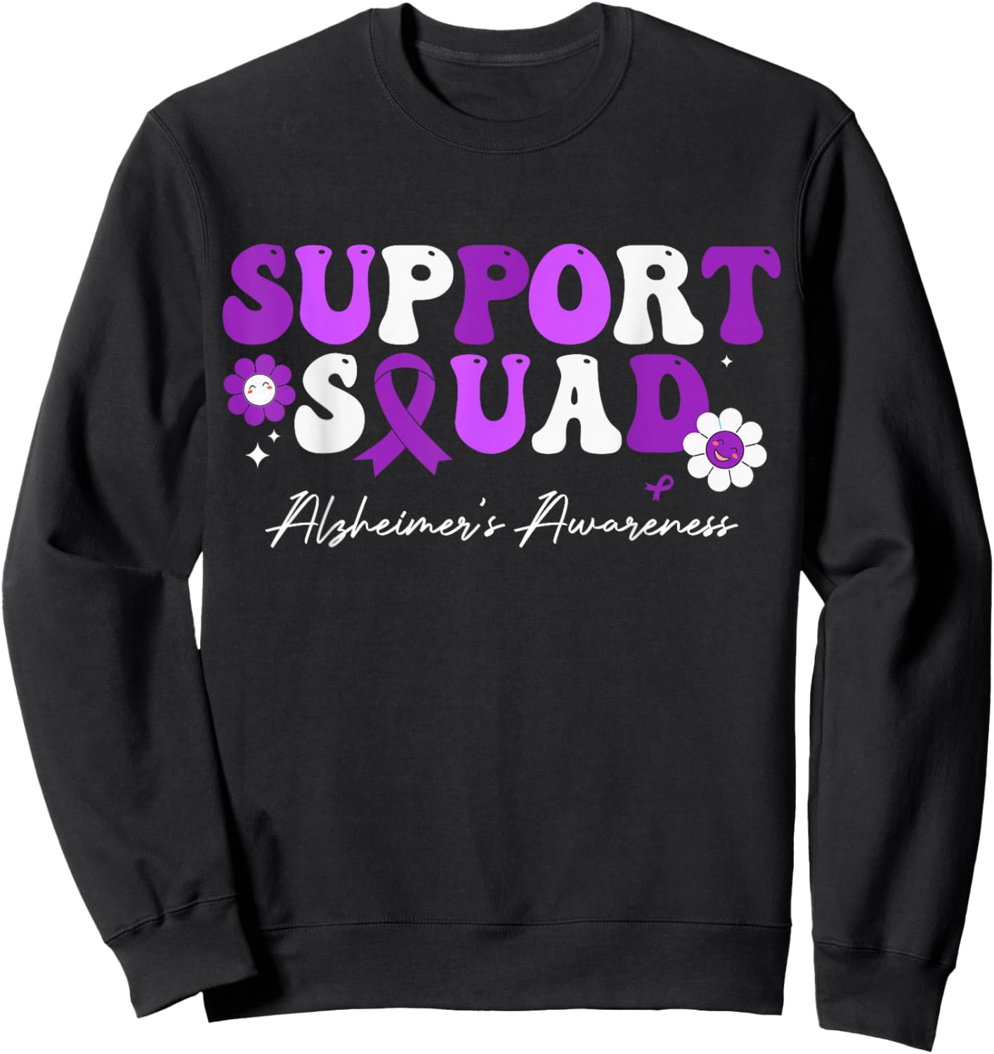 Groovy Support Squad Alzheimer's Awareness White Ribbon Sweatshirt - Sweatshirt | Black