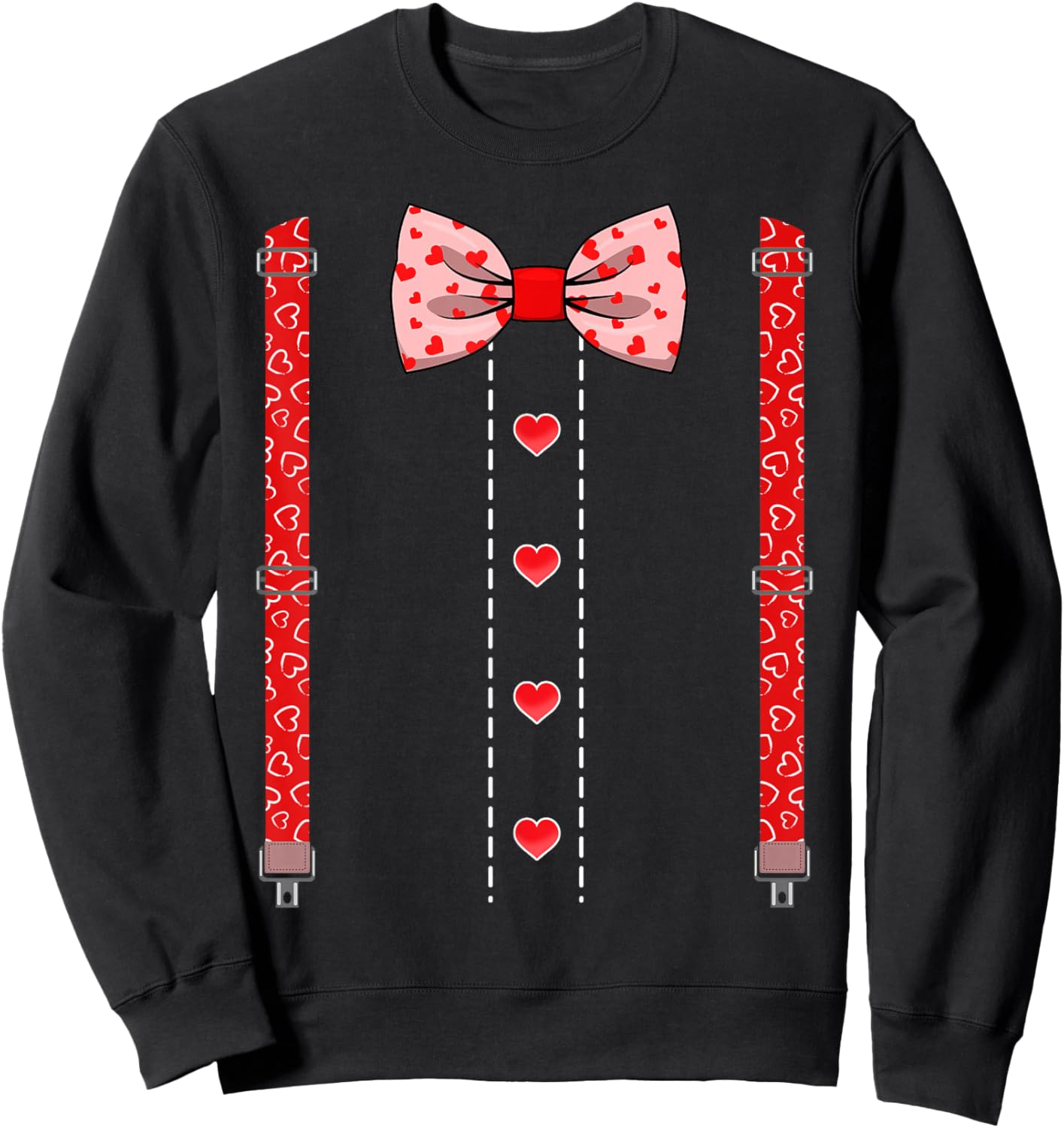 Hearts Bow Tie Suspenders Valentines Day Shirts Kids Boys Sweatshirt - Sweatshirt | Black