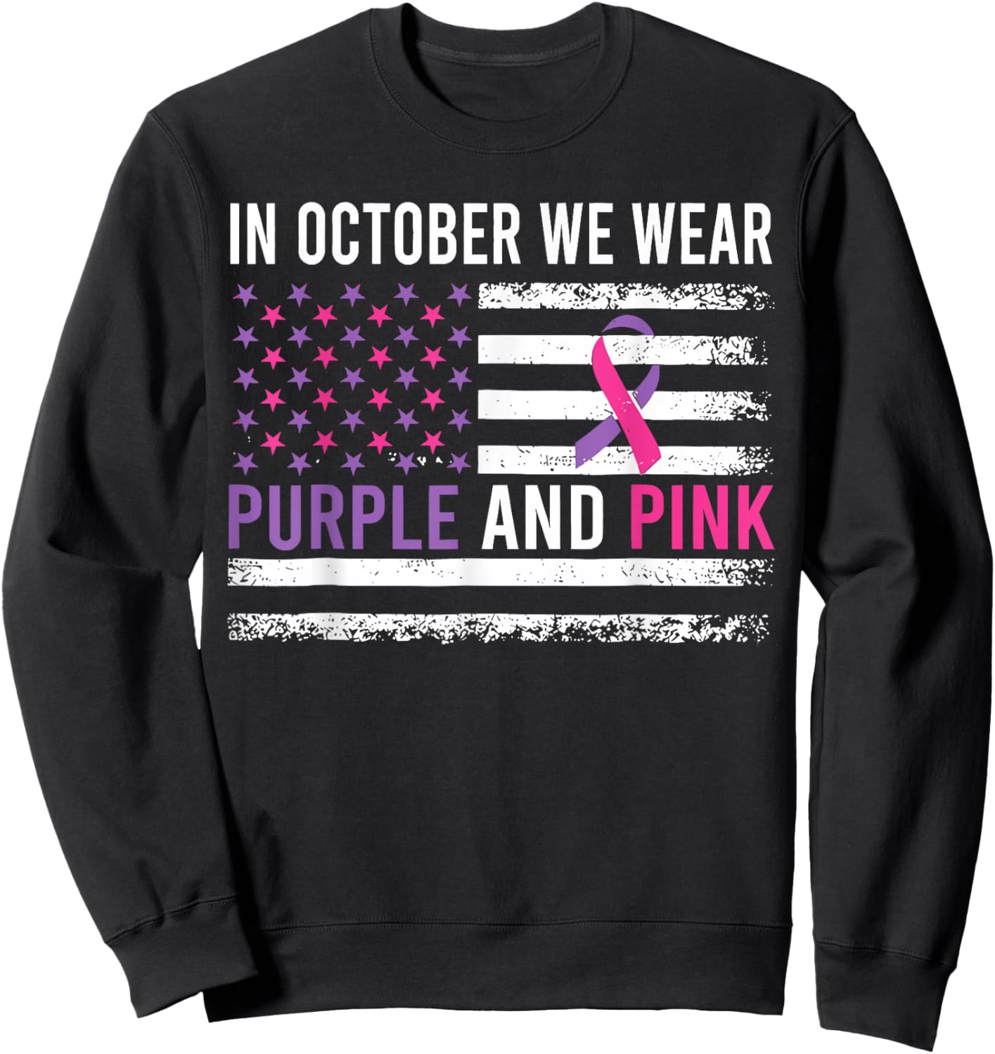 in October We Wear Purple and Pink USA Flag Men Women Kids Sweatshirt - Sweatshirt | Black