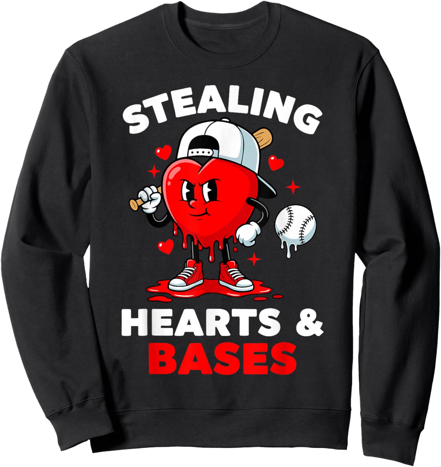 Boys Valentines Baseball Drip Icecream Stealing Hearts Kids Sweatshirt - Sweatshirt | Black