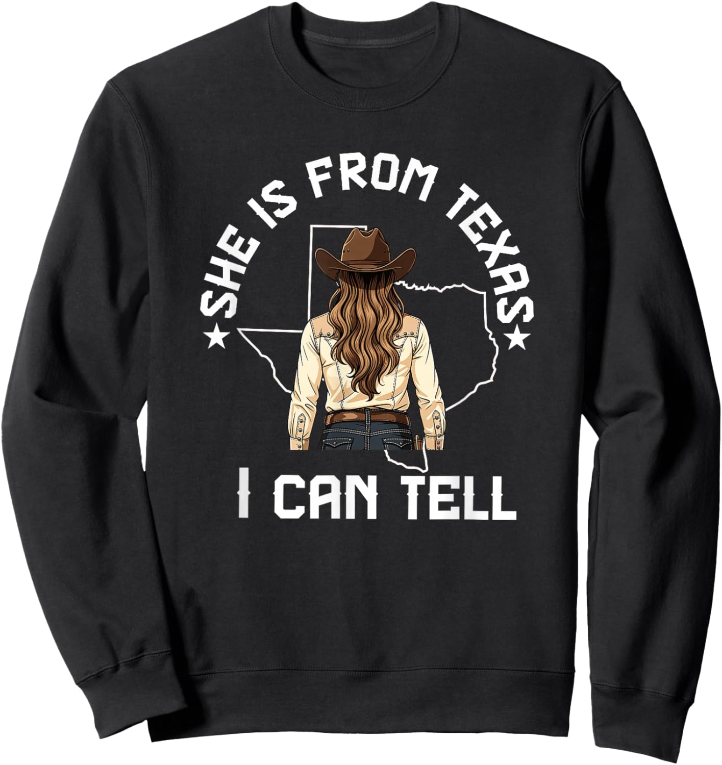 She is from Texas I Can Tell Funny Girl Women Texas Map Flag Sweatshirt - Sweatshirt | Black