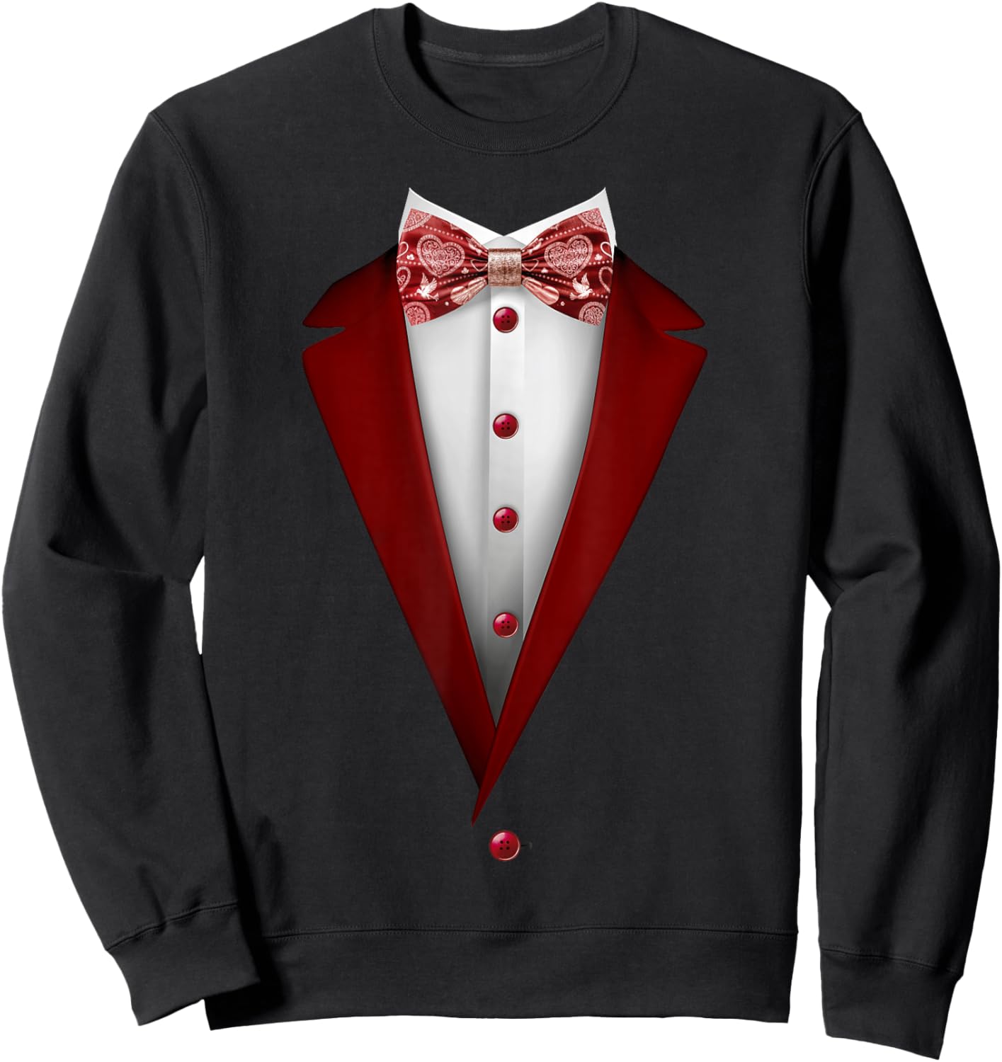 Tuxedo Bow Tie with Cute Hearts for Valentines Day Sweatshirt - Sweatshirt | Black