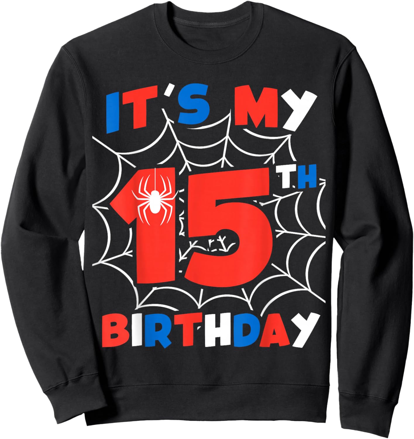 Spider Web 15th Birthday Party 15 Year Old Boys Kids Sweatshirt - Sweatshirt | Black