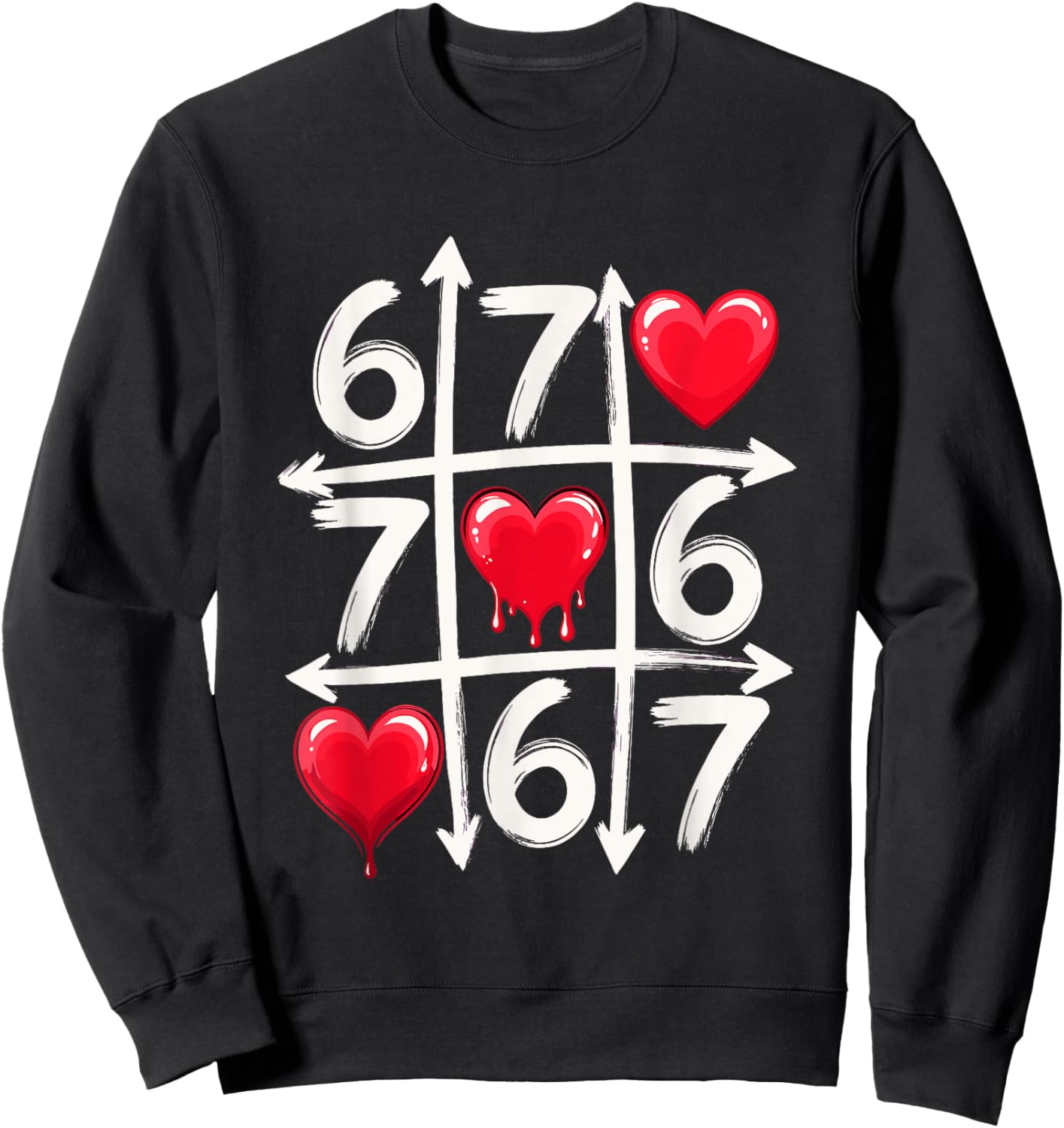 67 Six Seven Tic Tac Toe Hearts Valentines Day Meme Sweatshirt - Sweatshirt | Black