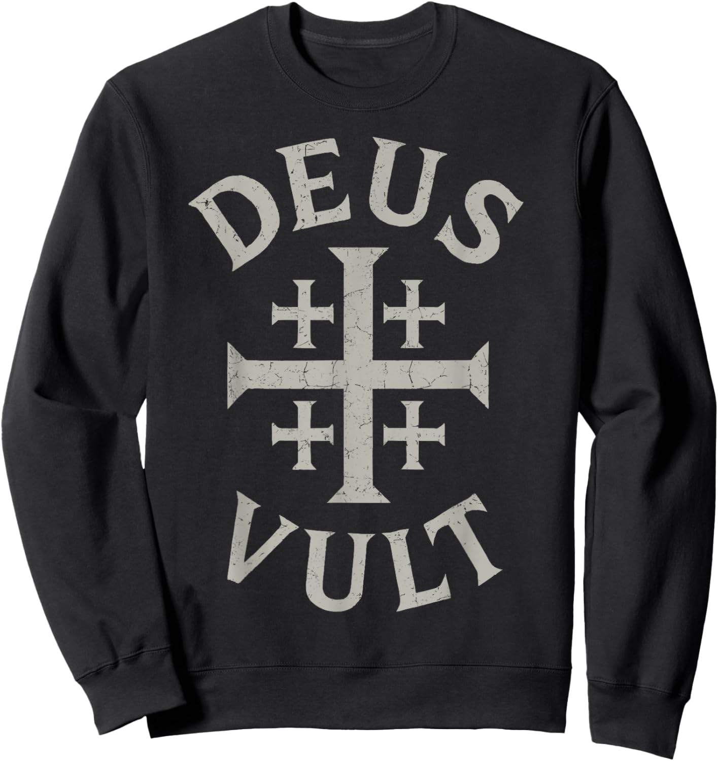 Deus Vult Catholic Knight Templar Crusader Cross Design Sweatshirt - Sweatshirt | Black