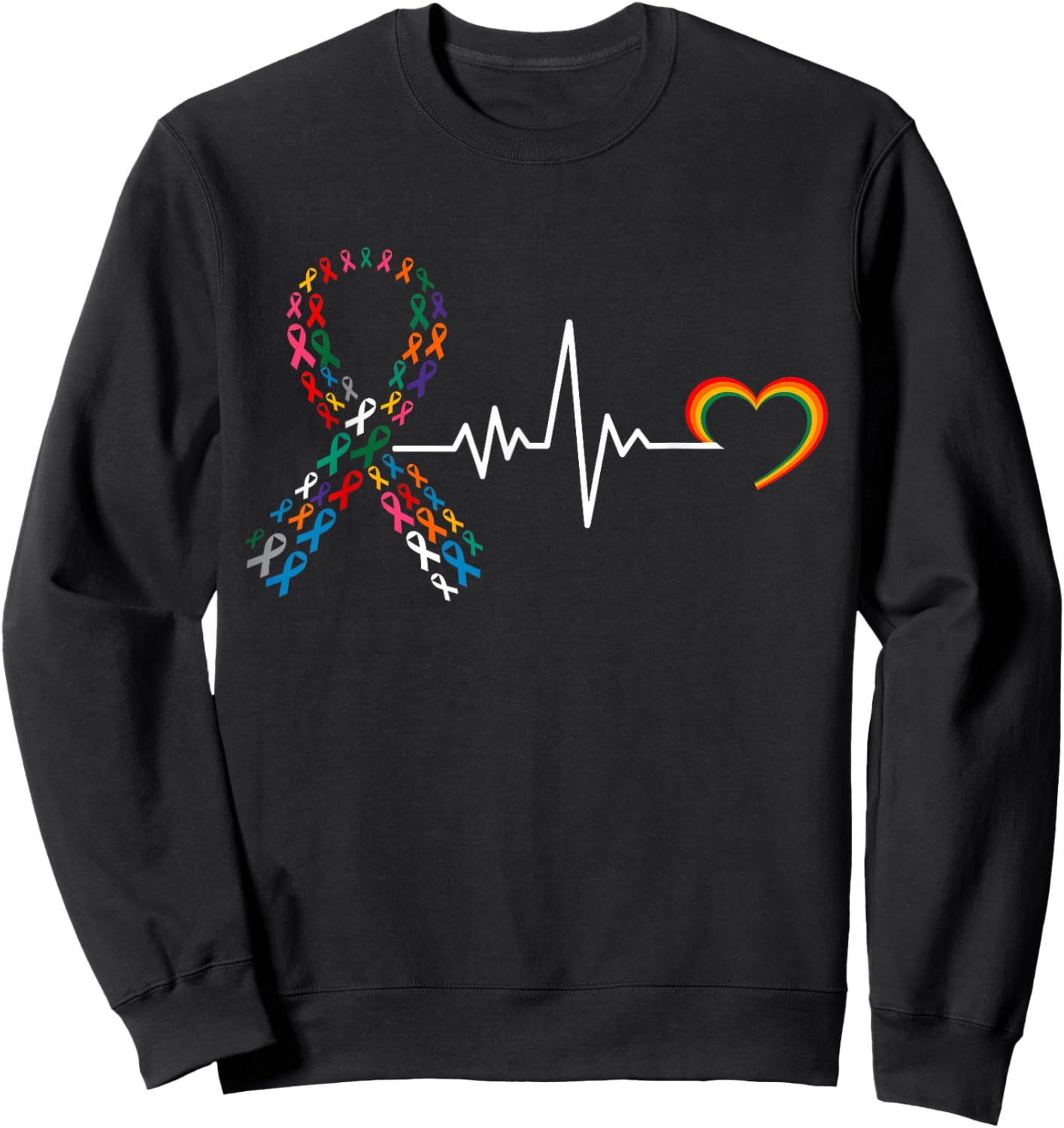 All Cancer Matters Awareness Day Pulse Heartbeat Family Sweatshirt - Sweatshirt | Black