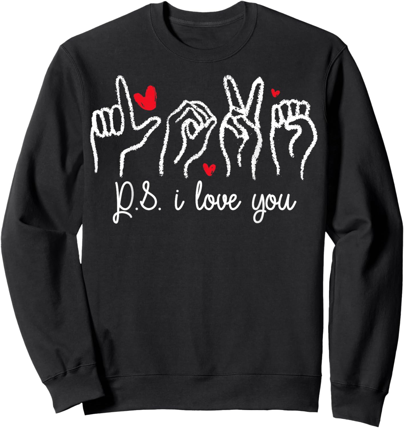 PS I Love You Day Valentine's Day Purple ASL Love Hand Sign Sweatshirt - Sweatshirt | Black