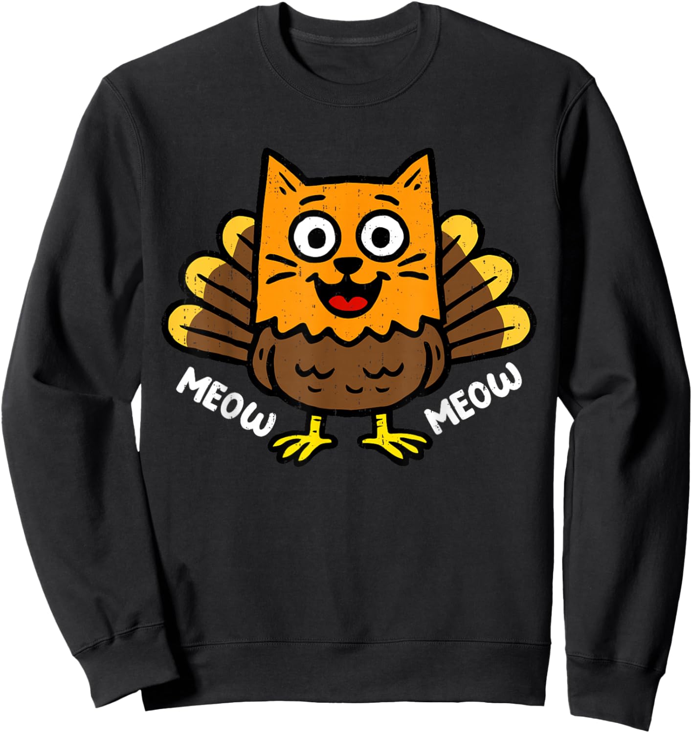 Funny Cat Turkey Meow Fall Autumn Thanksgiving Costume Humor Sweatshirt - Sweatshirt | Black