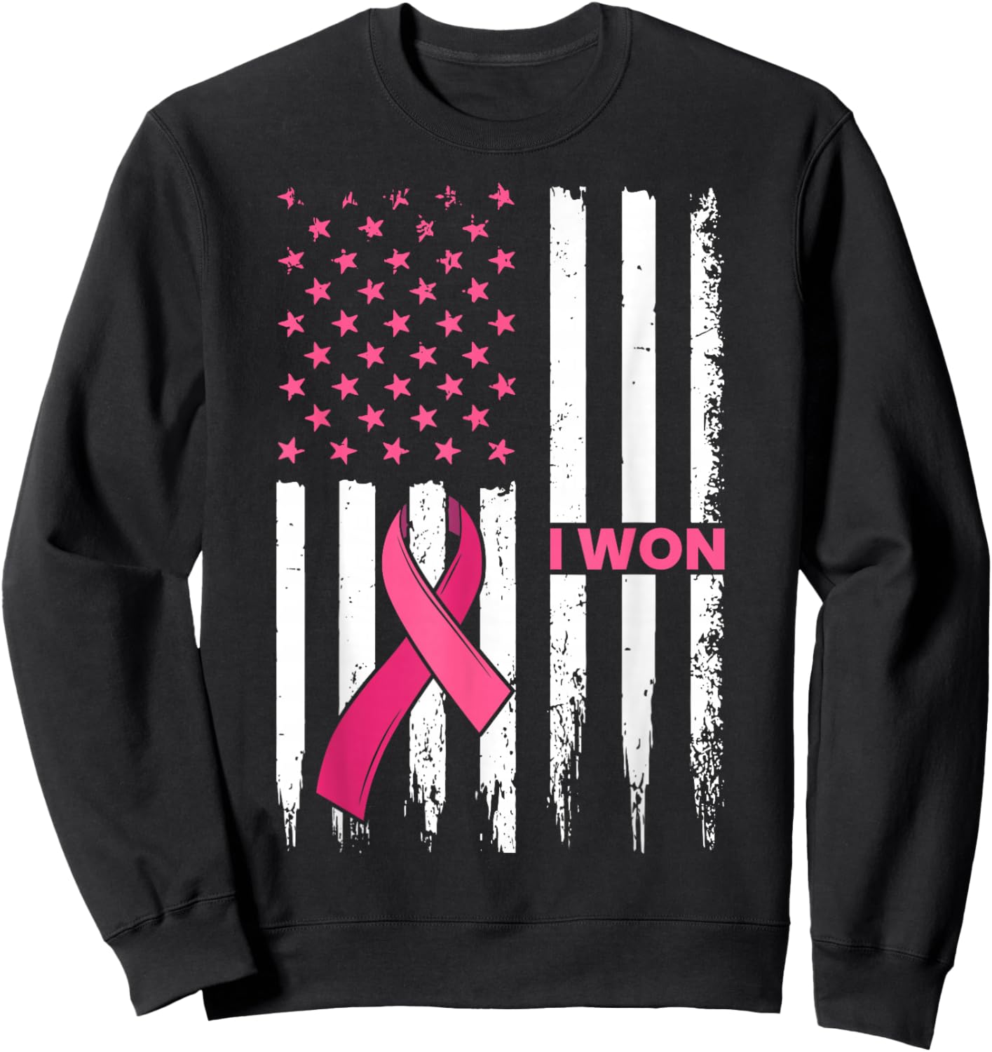 Breast Cancer Survivor I Won Pink Ribbon US Flag Awareness Sweatshirt - Sweatshirt | Black
